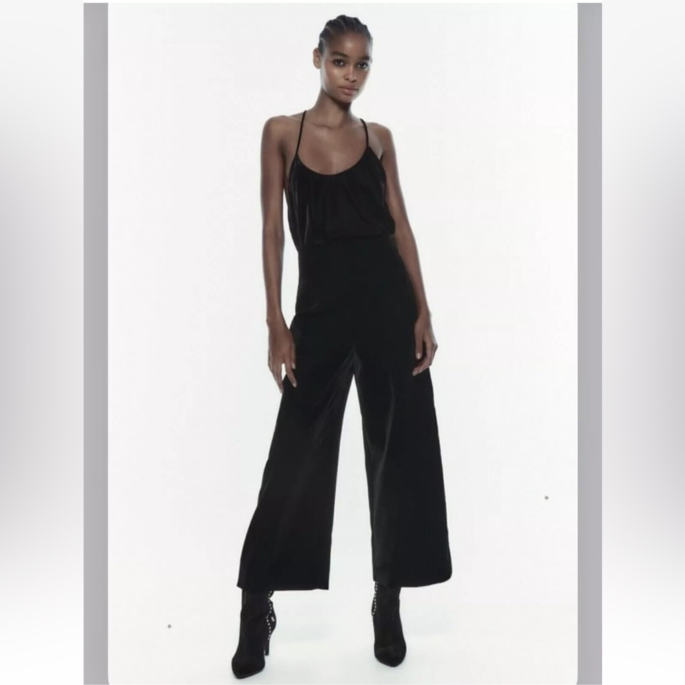 ZARA BLACK HIGH WAIST VELVET CULOTTES TROUSERS PANTS SIZE S NWOT